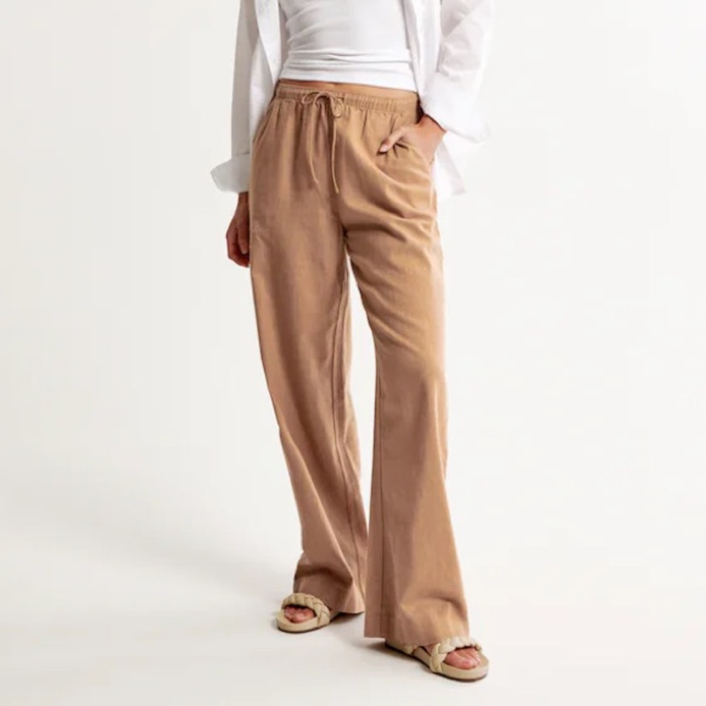 Abercrombie tan linen pants with drawstring